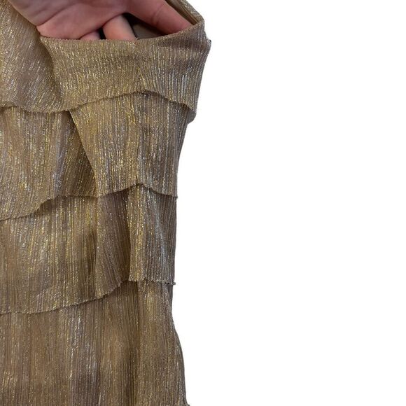 Dress Barn Champagne Metallic Gold Tiered Lined Sleeveless Dress 12 flapper - Picture 11 of 16